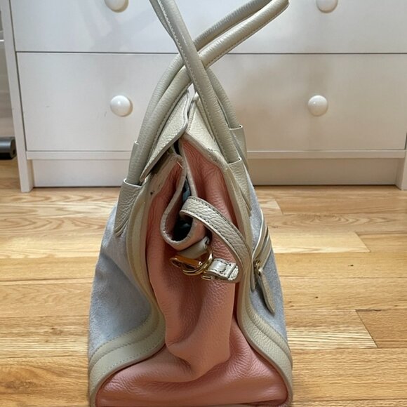 Italian Made Real Leather Tricolor Satchel Bag – Blue, Cream & Pink - Picture 4 of 10